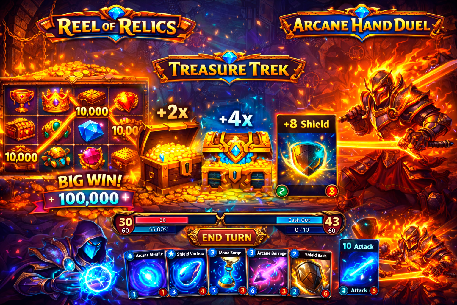 Showcase artwork featuring all three OneGamesNL games